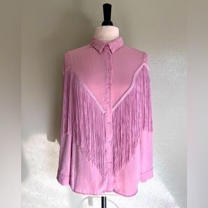 Western Fringe button down pink shirt